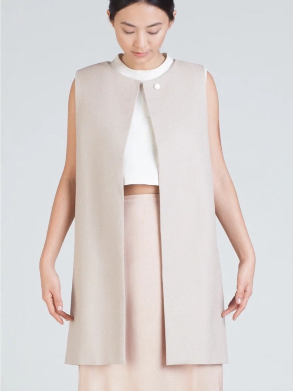 Kaarem Sleeveless Taupe Vest - Minimal Open-Front Layer